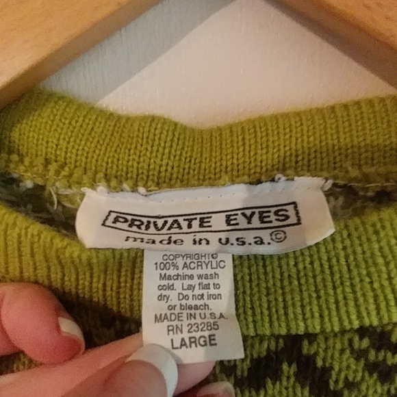 Vintage Private Eyes Bright Green Pullover Sweater - Picture 3 of 5